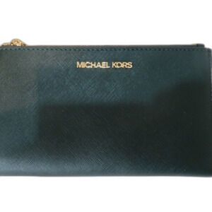 Michael Kors Green Folded Double Zip Wristlet Wallet
